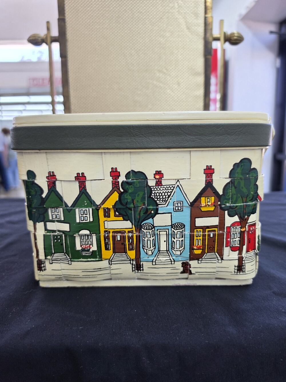 Vintage 80s Caro Nan Purse Victorian House Basket Wood Handle Signed Cottagecore